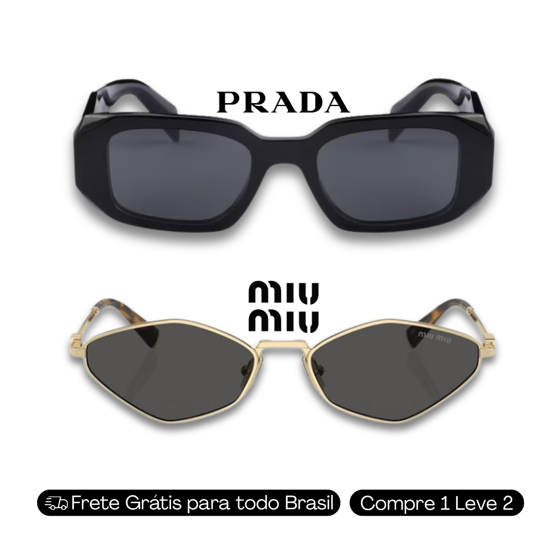 MAIO BLACK - 2 Óculos Unissex - MIU MIU 56zs | Prada - COMPRE 1 LEVE 2
